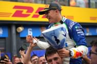 Isack Hadjar celebrates with Racing Bulls teammates after the F1 Dutch Grand Prix. Source: Getty